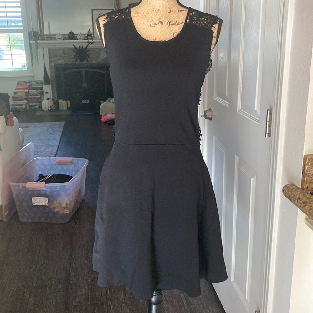 NWT Superdry Lace Detail Black Skater Dress Sz 10
